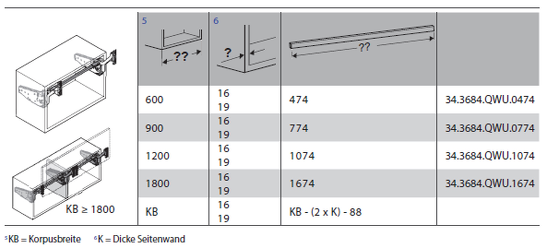 Frontliftbeschlag Free up für Korpustiefen ab 277 mm