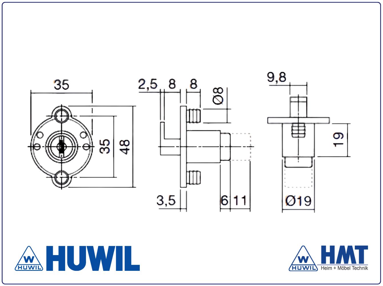 HUWIL LOCK Type 0393 mit Zylinder Ø16,5mm