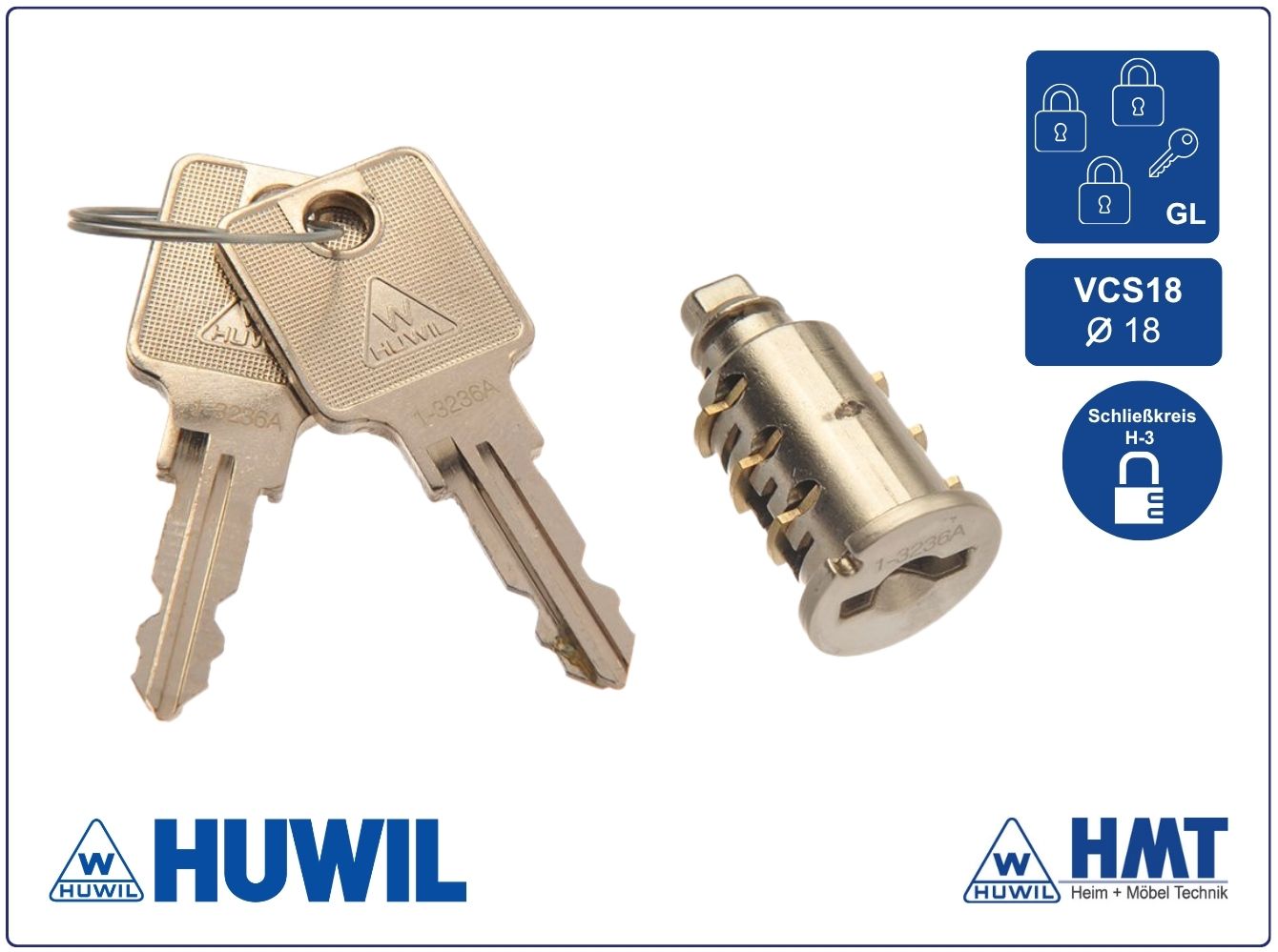 HUWIL NOYAU DE CYLINDRE VCS18 Ø18mm [SK: H-3] 3001 à 3040 & 3131