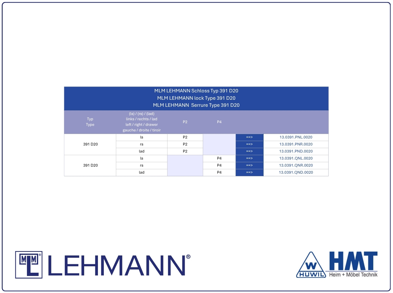 DELETE MLM LOCK Type 391 P2 - D20 / lad